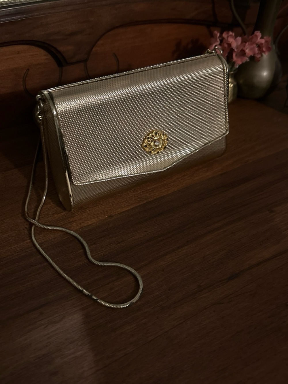 Walborg Metallic Gold Evening Clutch with Chain
